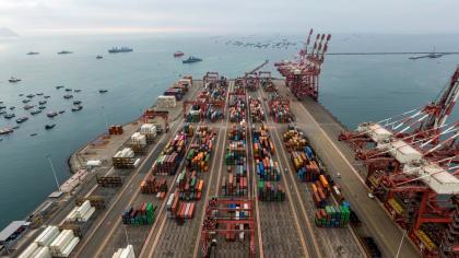 An aerial view of the Port of Callao, a major distribution centre for imports and exports in Peru.